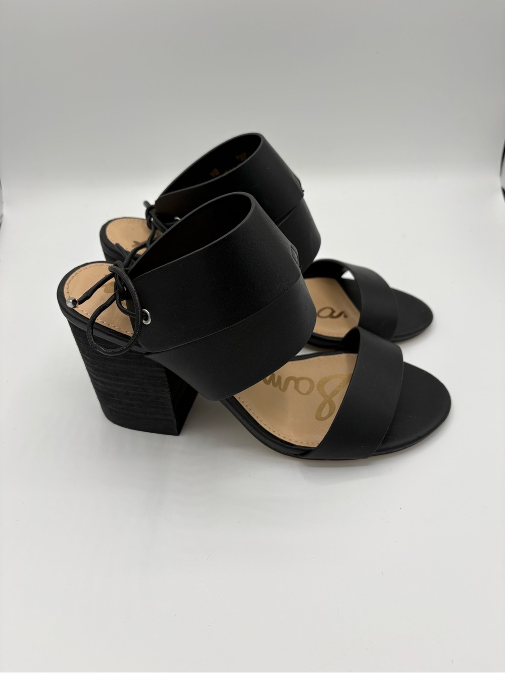 Sam Edelman Valerie Black Leather Lace-Up Block Heel Sandals Size 7